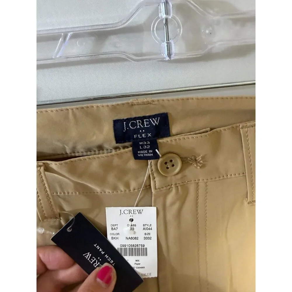 NWT J.Crew 5-Pocket Tech Pant Men’s 33x32 Slim British Khaki Stretch AI044